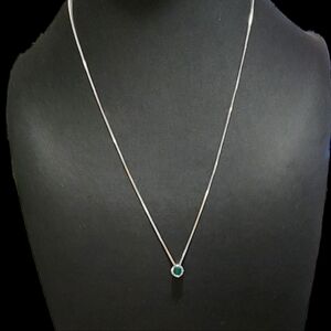 Emerald Stud Pendant with 18 inch Sterling Silver Box Chain.